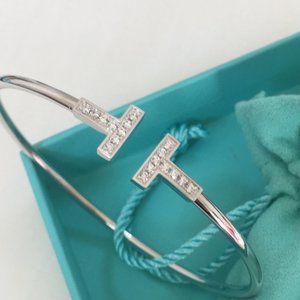 Women's bracelet T-shaped 18k white gold colorless diamond medium size